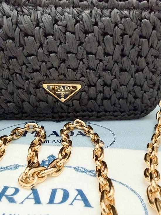 New! Prada Raffia Crochet Black Crossbody Shoulder Bag - Picture 4 of 14